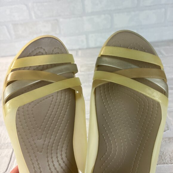 Crocs Flats Sandals Women 10 Jelly Creamy Yellow Slip On Strappy Open Toe Cutout - Picture 11 of 12